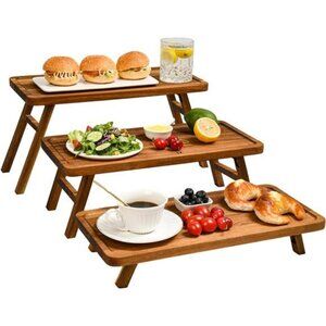 3 Tier Serving Tray, Cupcake Stand, Acacia Wooden Cupcake Tower Holder Set
